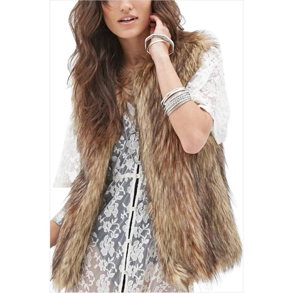 Tanming Boho Glamour Faux Fur Vest Free People Inspired Animal Sz XS